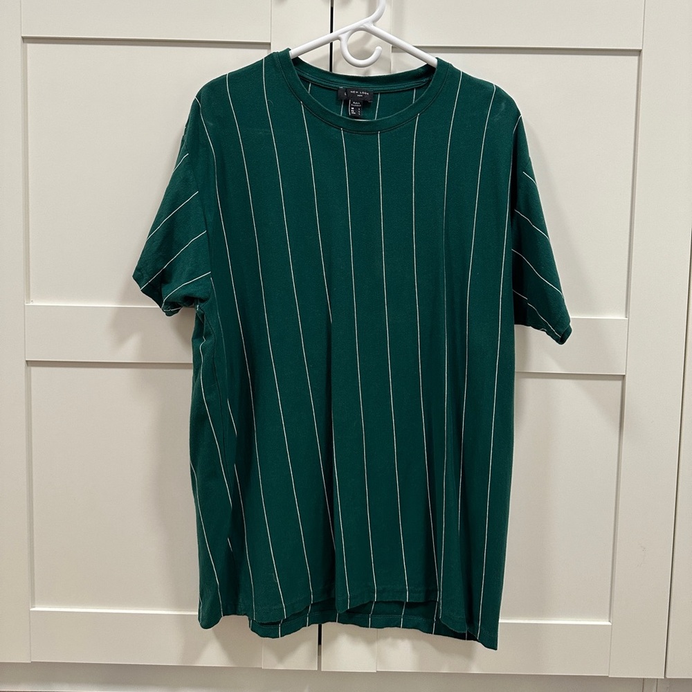 New look mens striped green short sleeve shirt